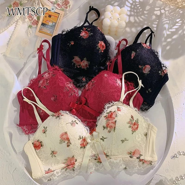 Whisper of Romance: Embroidered Lace Bridal Push-Up Bra